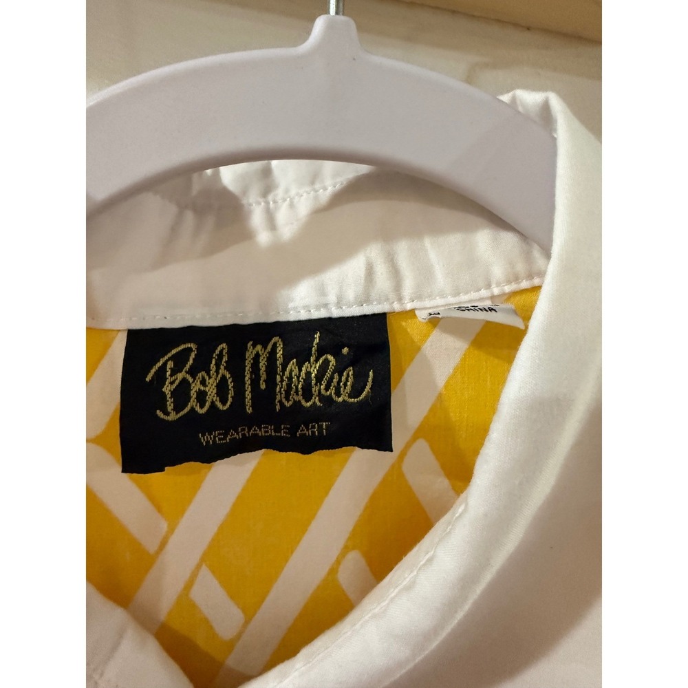 Bob Mackie Wearable Art Womens Small Yellow White Geometric Button Down Shirt - Picture 8 of 11